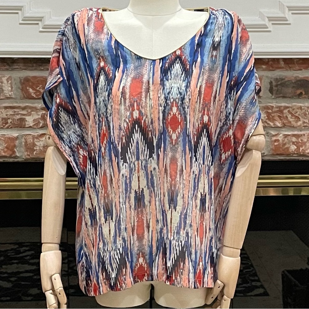 Blue and orange Aztec tribal print short sleeved top / M / Excellent condition - Picture 1 of 13